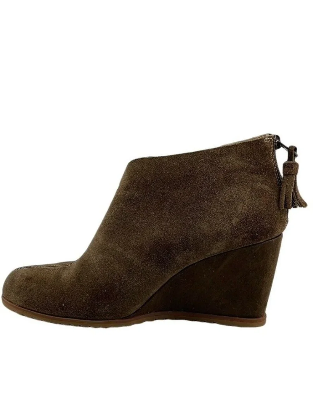 Korks Womens Brown Suede Wedge Ankle Boots 8M With Back Zipper Closure